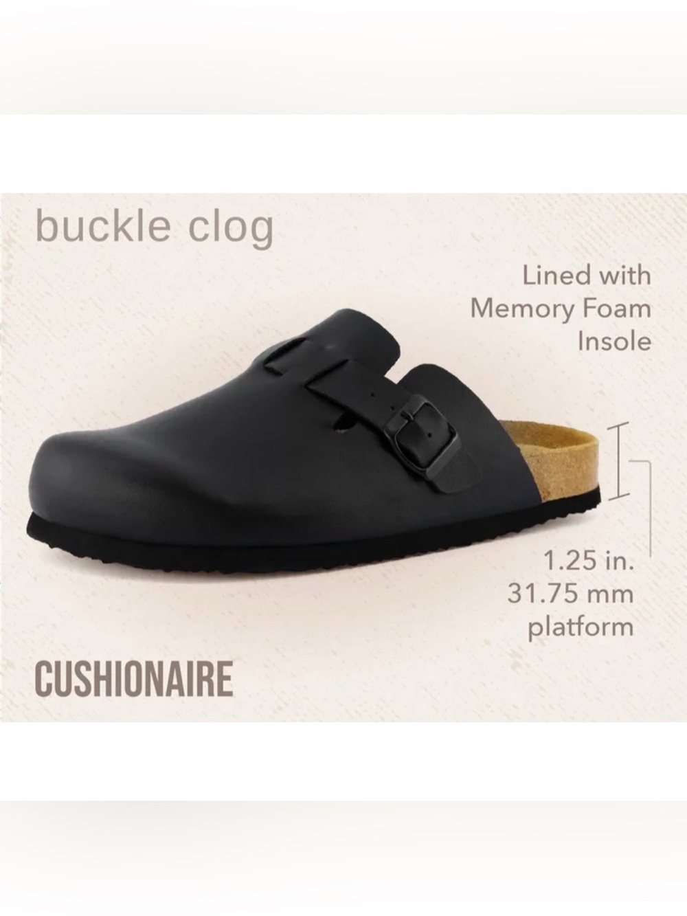 Cushionaire Hana Slip-On Buckle Clog Shoes Black Cork Women’s Size 9